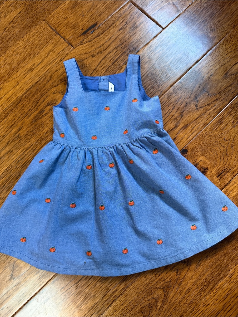 Janie and Jack Blue Sleeveless Dress with Orange Pumpkin Embroidery